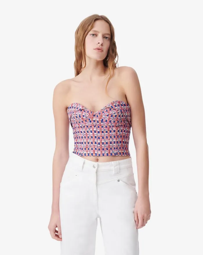 IRO MARAKI TWEED CROP BUSTIER Pinkblue Women Tops and Shirts