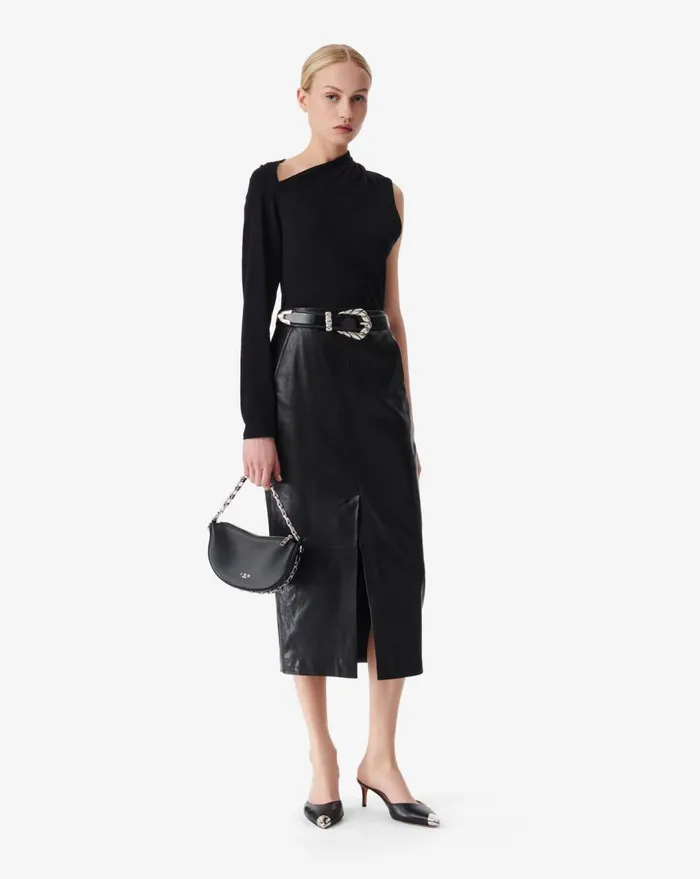 IRO NADIA SLIT LEATHER MIDI SKIRT Black Women Shorts and Skirts