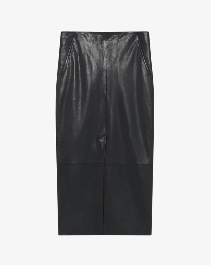 IRO NADIA SLIT LEATHER MIDI SKIRT Black Women Shorts and Skirts