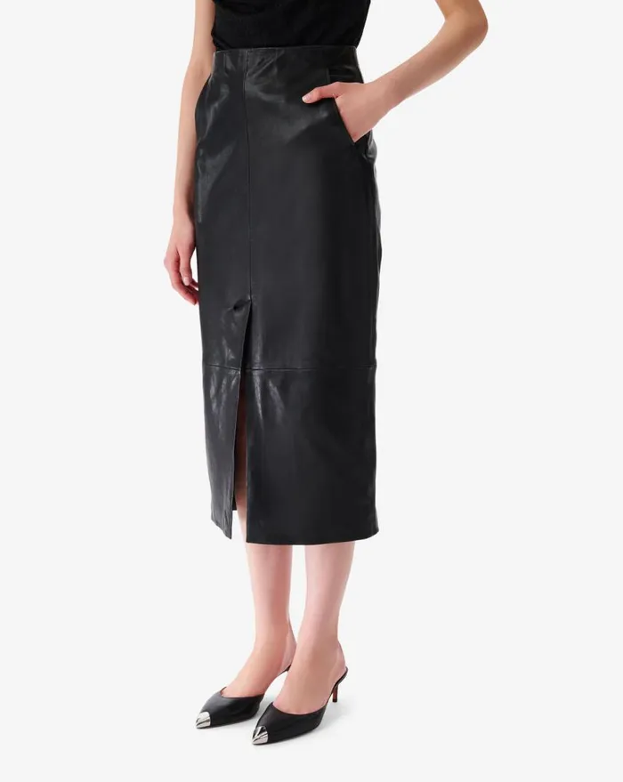 IRO NADIA SLIT LEATHER MIDI SKIRT Black Women Shorts and Skirts