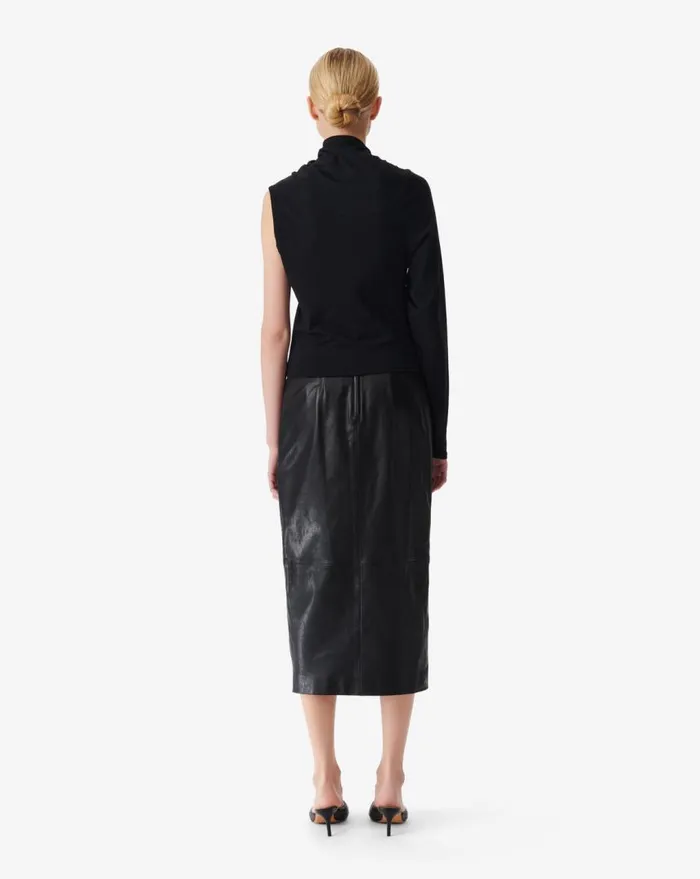 IRO NADIA SLIT LEATHER MIDI SKIRT Black Women Shorts and Skirts