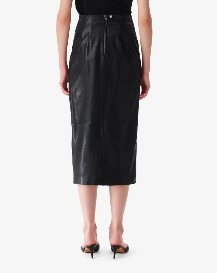 IRO NADIA SLIT LEATHER MIDI SKIRT Black Women Shorts and Skirts