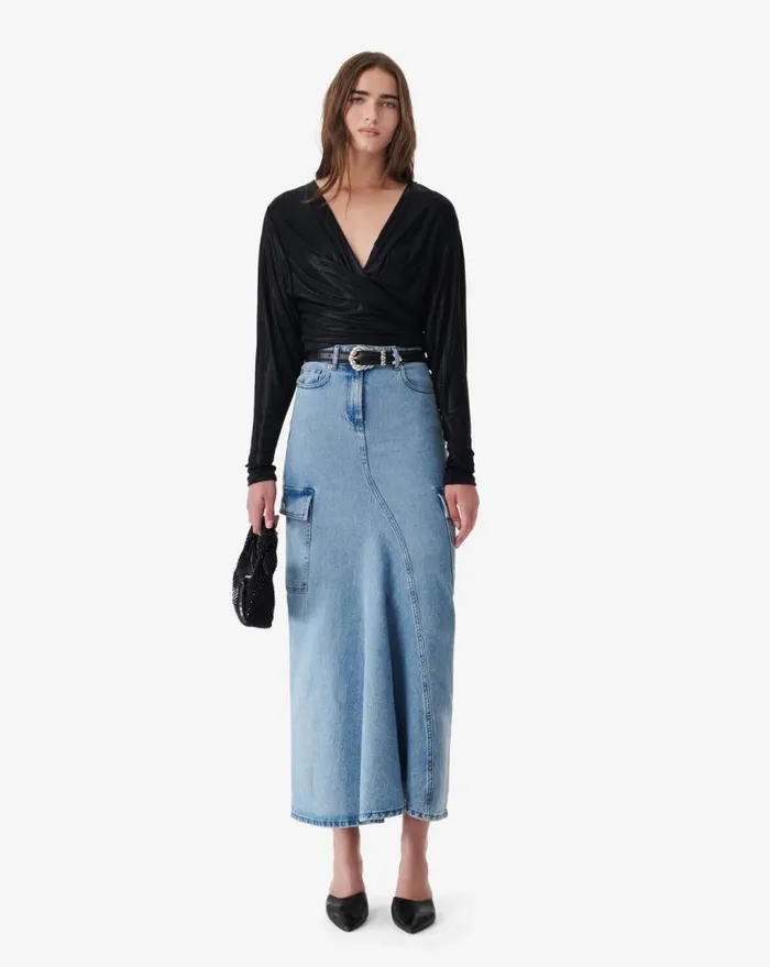 IRO OJALIE LUREX WRAP TOP Black Lurex Women Tops and Shirts