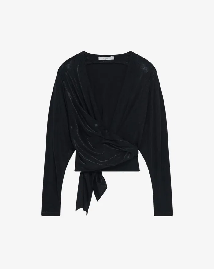 IRO OJALIE LUREX WRAP TOP Black Lurex Women Tops and Shirts