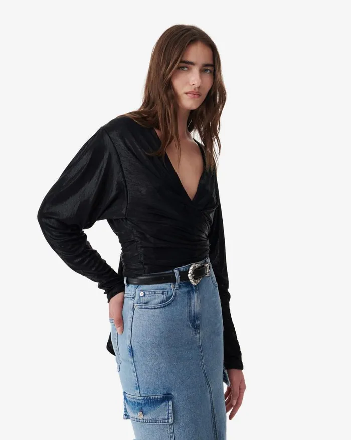 IRO OJALIE LUREX WRAP TOP Black Lurex Women Tops and Shirts