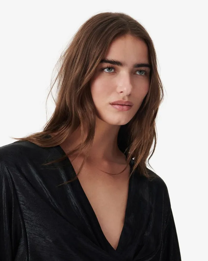 IRO OJALIE LUREX WRAP TOP Black Lurex Women Tops and Shirts