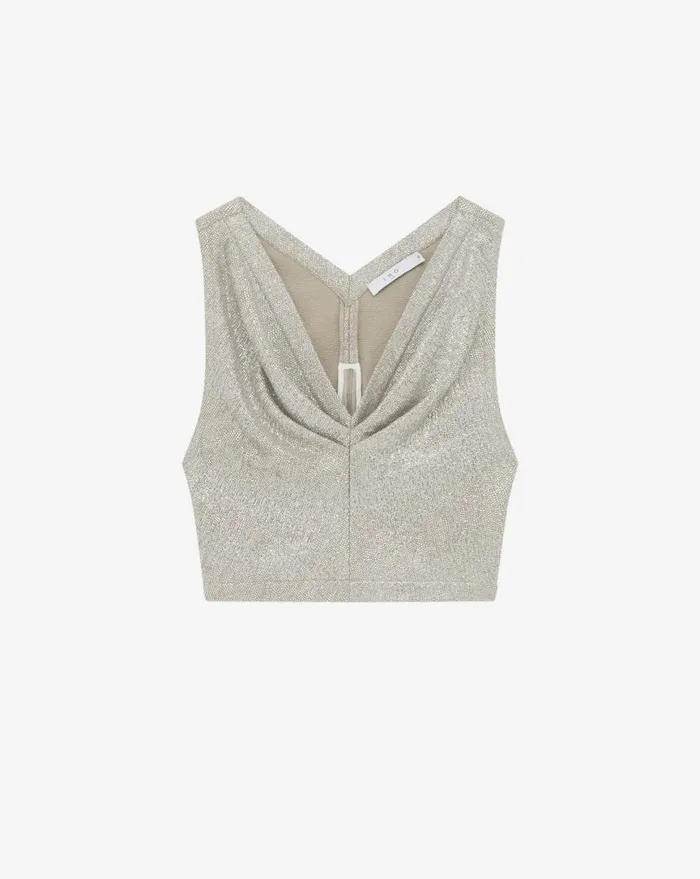 IRO SAMIRA LUREX JERSEY VNECK TOP Taupe Silver Women Tops and Shirts