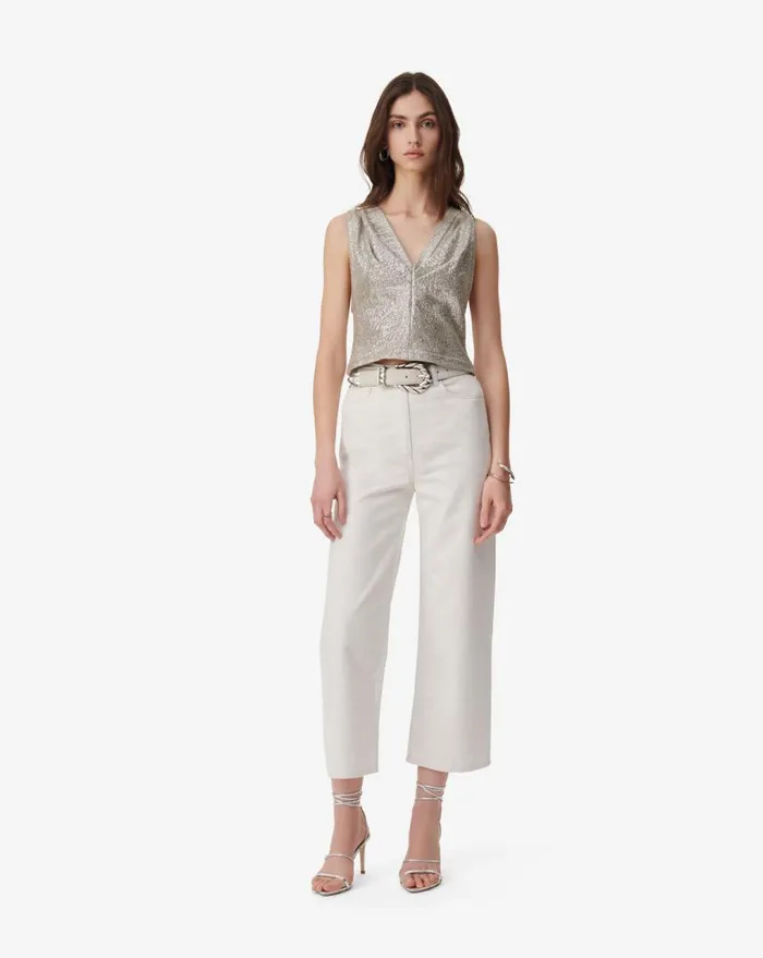 IRO SAMIRA LUREX JERSEY VNECK TOP Taupe Silver Women Tops and Shirts