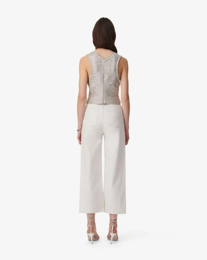 IRO SAMIRA LUREX JERSEY VNECK TOP Taupe Silver Women Tops and Shirts