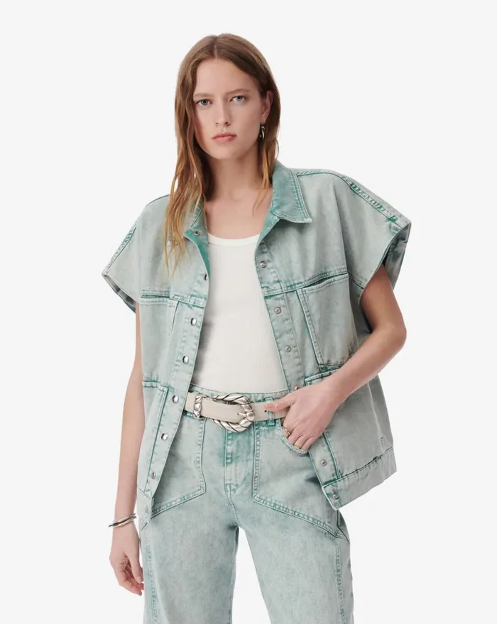 IRO WALLY DENIM VEST Snow Green Women Jackets and Coats