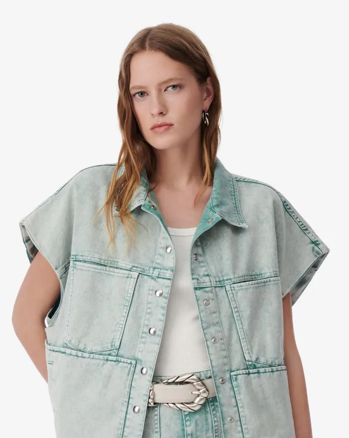 IRO WALLY DENIM VEST Snow Green Women Jackets and Coats
