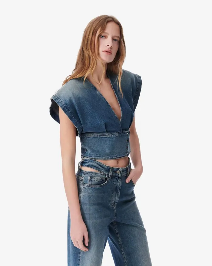 IRO ZAHIRA VNECK DENIM TOP Mid Used Denim Women Tops and Shirts