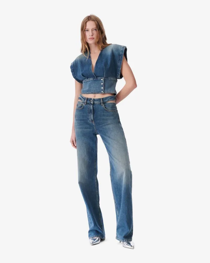 IRO ZAHIRA VNECK DENIM TOP Mid Used Denim Women Tops and Shirts