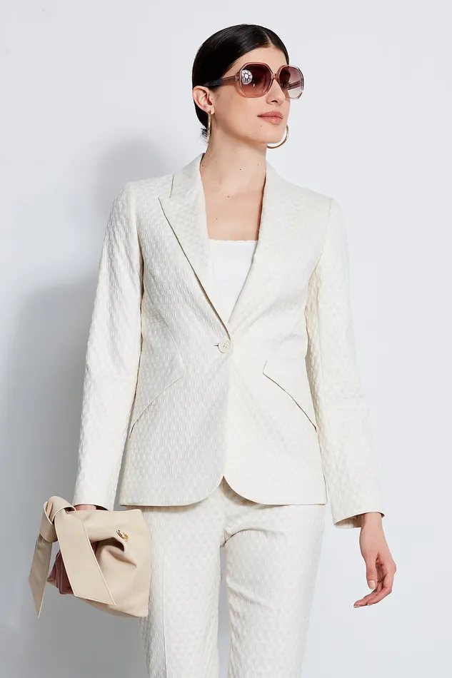 Jackets and Blazers Women Elie Tahari Jacquard Stretch Panel Blazer VANILLA BEAN Jackets and Blazers Women Elie Tahari Jacquard Stretch Panel Blazer VANILLA BEAN