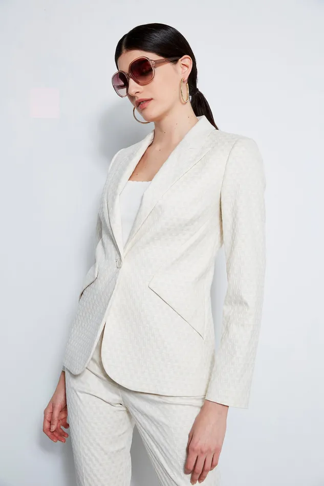 Jackets and Blazers Women Elie Tahari Jacquard Stretch Panel Blazer VANILLA BEAN
