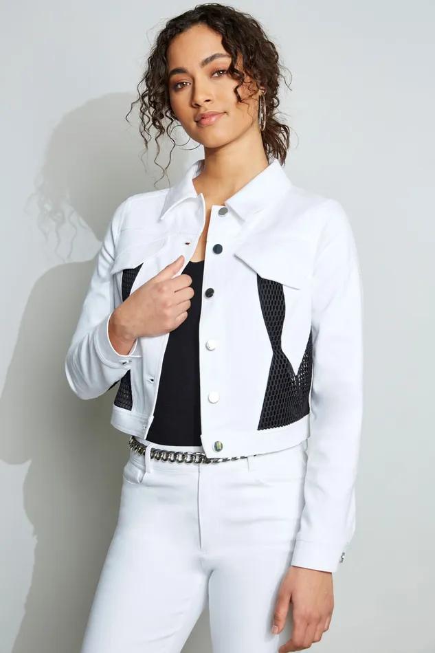 Jackets and Blazers Women Elie Tahari Mesh Denim Jacket WHITE