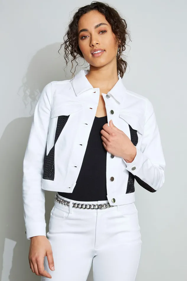Jackets and Blazers Women Elie Tahari Mesh Denim Jacket WHITE