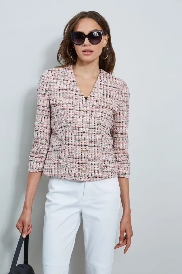 Jackets and Blazers Women Elie Tahari Tweed Crest Button Jacket MADDIE TWEED