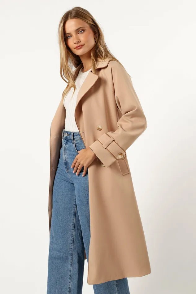 Jackets and Coats Women Petal and Pup Cayenne Contrast Binding Trench Coat Camel