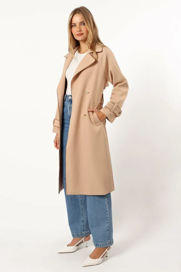 Jackets and Coats Women Petal and Pup Cayenne Contrast Binding Trench Coat Camel