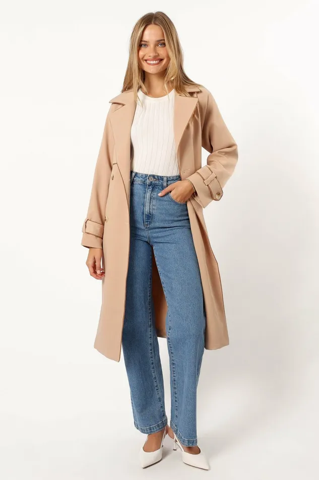 Jackets and Coats Women Petal and Pup Cayenne Contrast Binding Trench Coat Camel