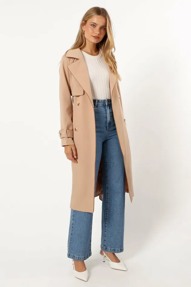 Jackets and Coats Women Petal and Pup Cayenne Contrast Binding Trench Coat Camel