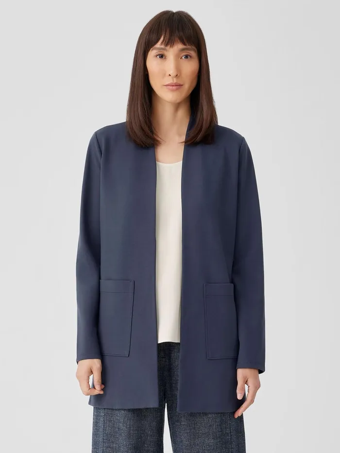 Jackets Coats and Vests Women Eileen Fisher Washable Flex Ponte High Collar Jacket Ocean