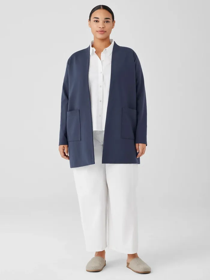Jackets Coats and Vests Women Eileen Fisher Washable Flex Ponte High Collar Jacket Ocean