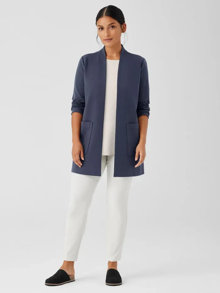 Jackets Coats and Vests Women Eileen Fisher Washable Flex Ponte High Collar Jacket Ocean