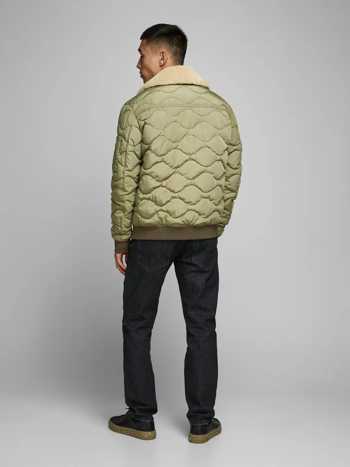 Jackets JACK and JONES Mens FAUX SHEARLING BOMBER JACKET Green Covert Green