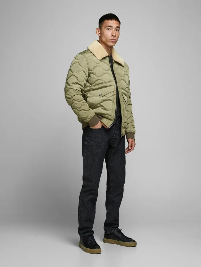 Jackets JACK and JONES Mens FAUX SHEARLING BOMBER JACKET Green Covert Green