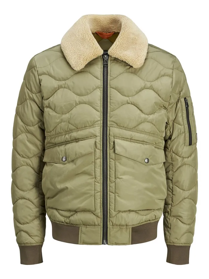 Jackets JACK and JONES Mens FAUX SHEARLING BOMBER JACKET Green Covert Green