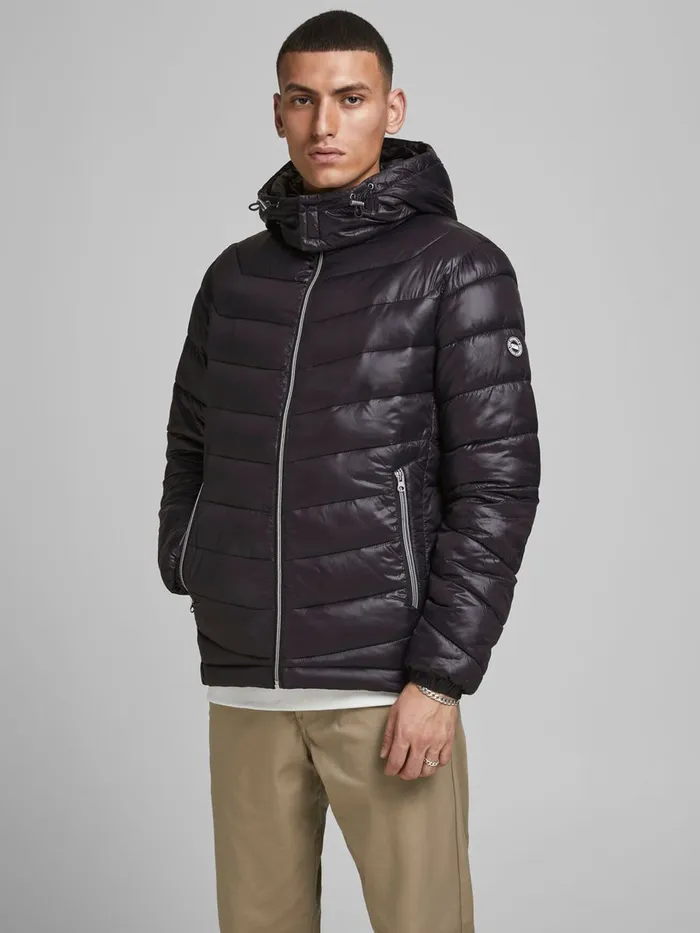 Jackets JACK and JONES Mens HOODED RECYCLED POLYESTER PUFFER JACKET Black Black