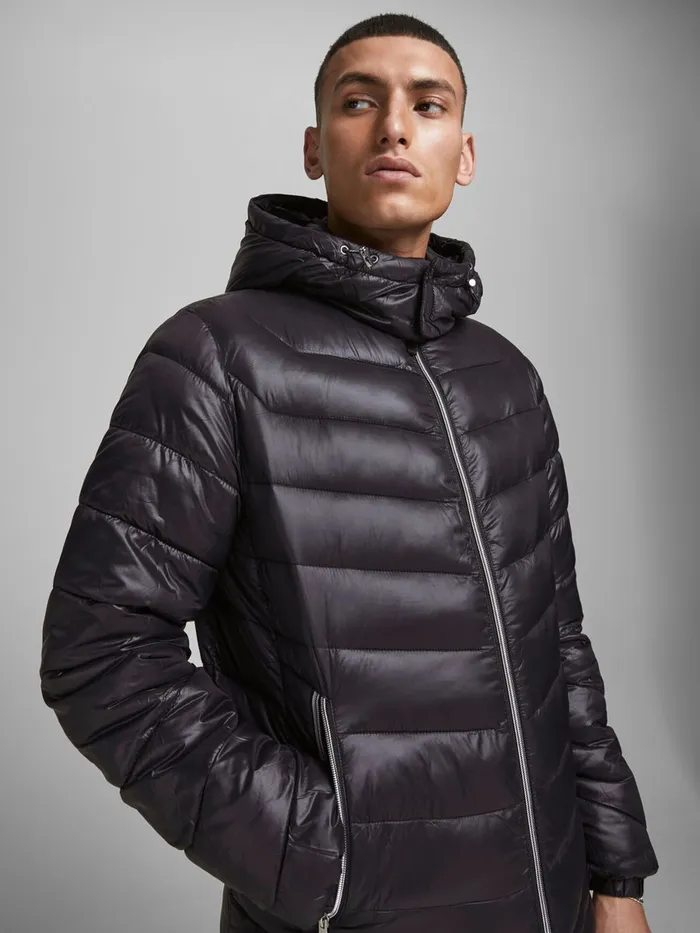 Jackets JACK and JONES Mens HOODED RECYCLED POLYESTER PUFFER JACKET Black Black
