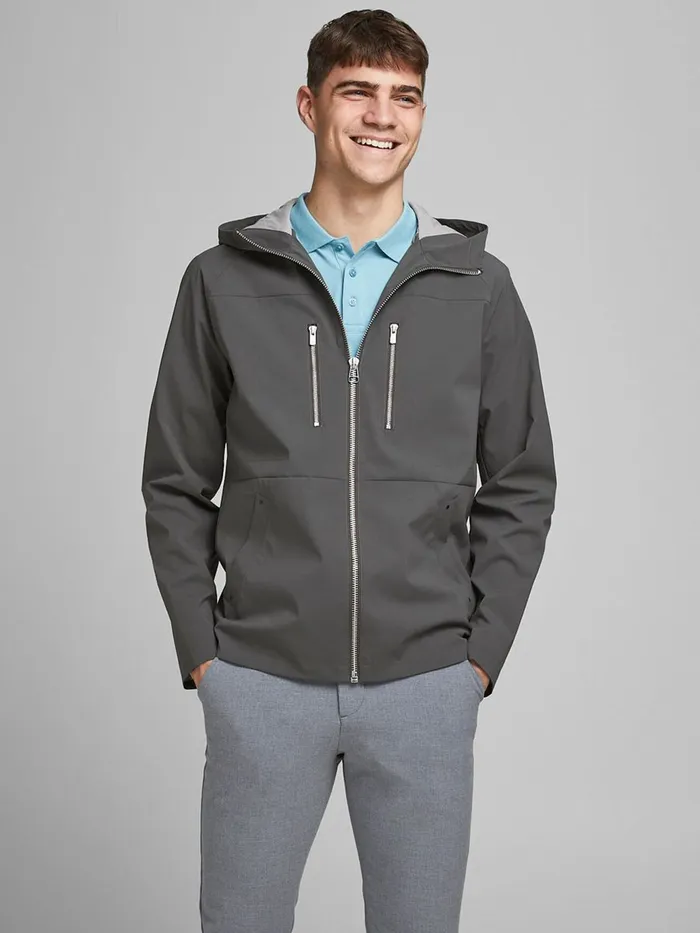 Jackets JACK and JONES Mens WATER REPELLANT SOFTSHELL JACKET Grey Asphalt