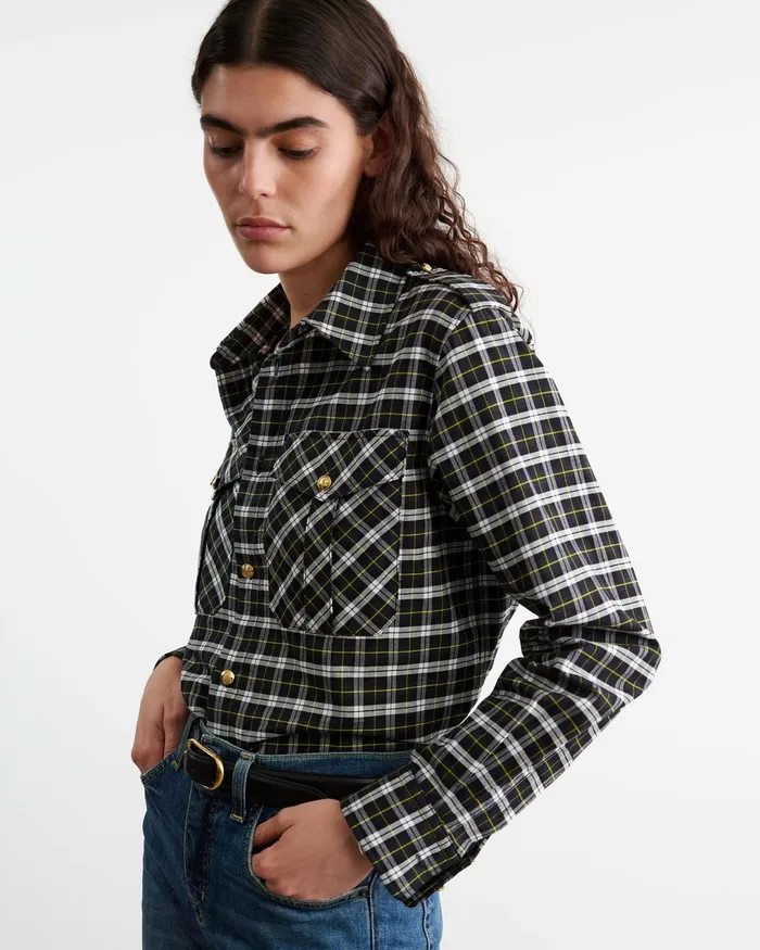 JEANETTE TOP Blackgreen Plaid Women Nili Lotan Tops