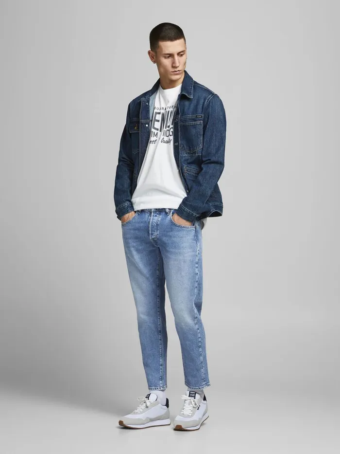 Jeans JACK and JONES Mens FRANK LEEN CJ 529 TAPERED FIT JEANS Blue Blue Denim