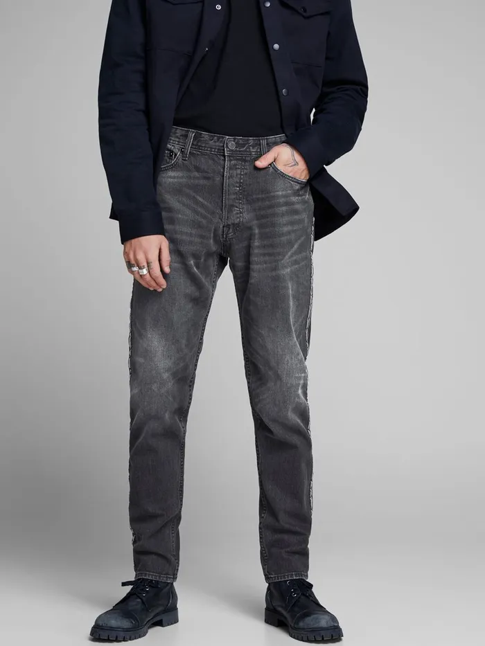 Jeans JACK and JONES Mens FRED ORIGINAL CR 091 TAPERED FIT JEANS Black Black Denim