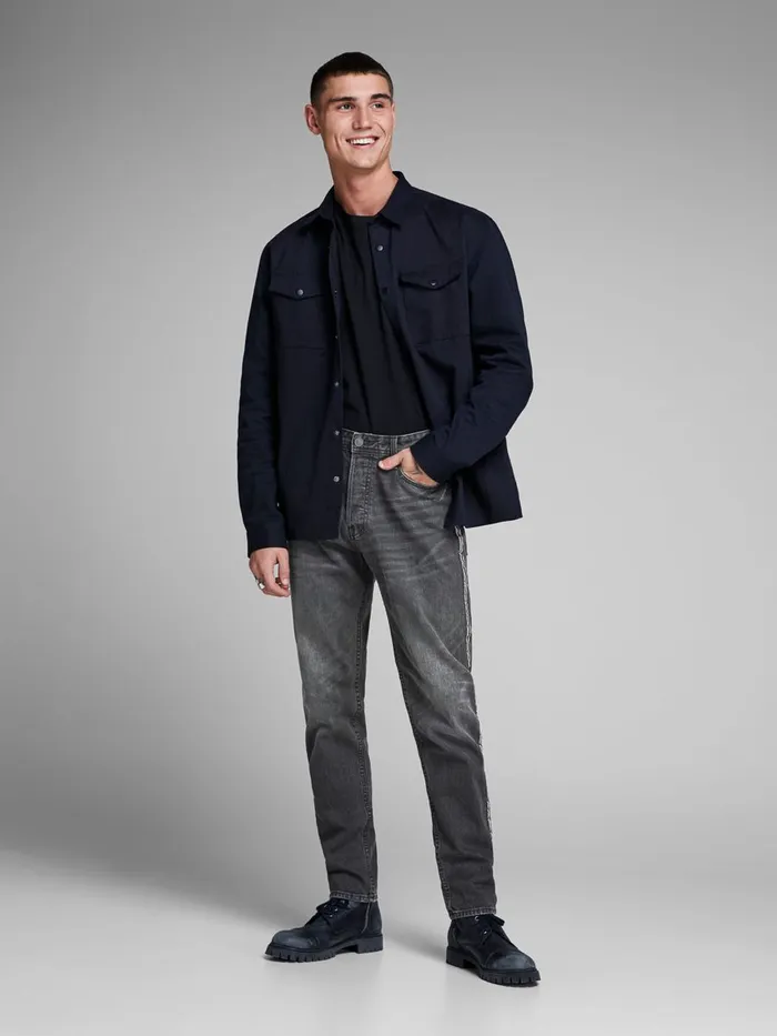 Jeans JACK and JONES Mens FRED ORIGINAL CR 091 TAPERED FIT JEANS Black Black Denim