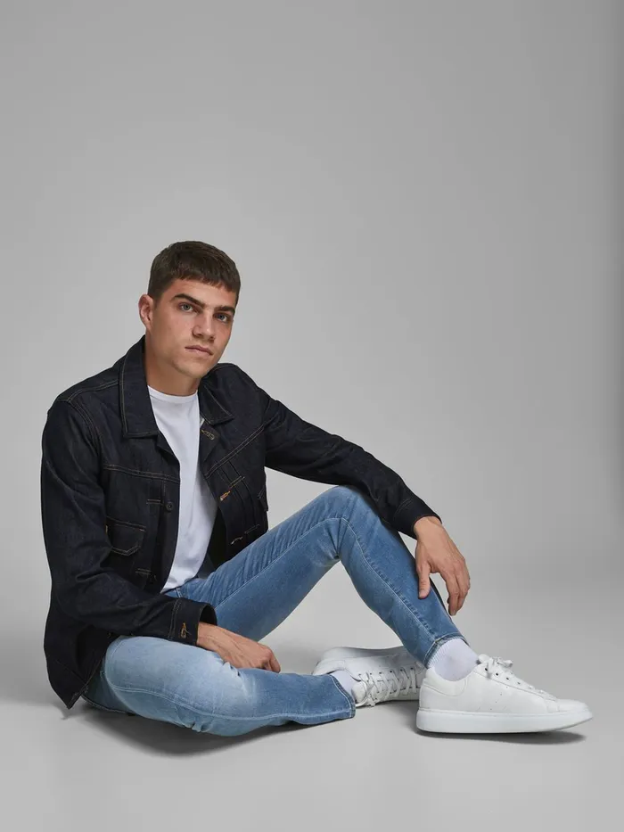 Jeans JACK and JONES Mens GLENN FOX JJ 241 INDIGO KNIT SLIM FIT JEANS Blue Blue Denim