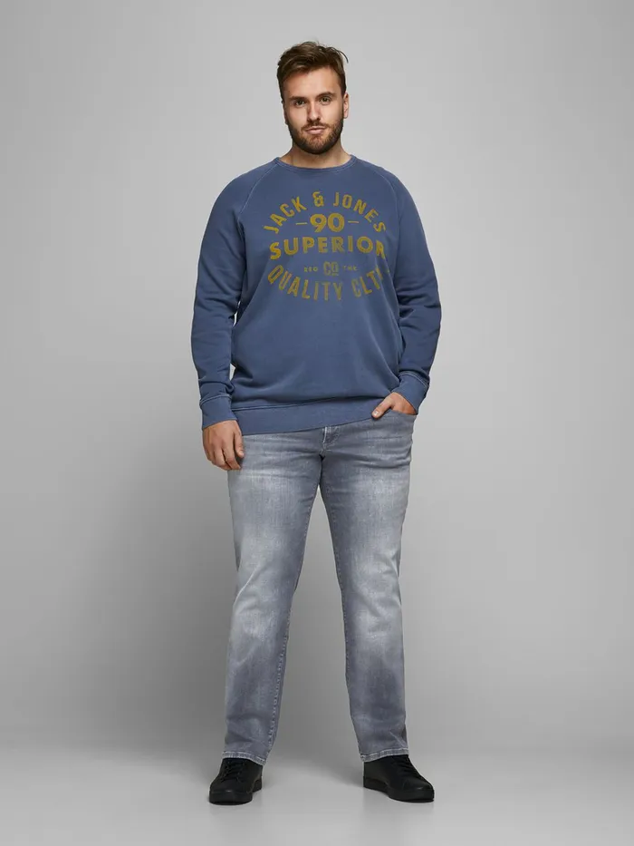 Jeans JACK and JONES Mens GLENN ICON PLUS SIZE SLIM FIT JEANS Grey Grey Denim