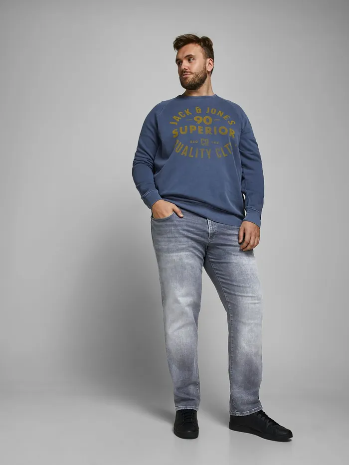 Jeans JACK and JONES Mens GLENN ICON PLUS SIZE SLIM FIT JEANS Grey Grey Denim