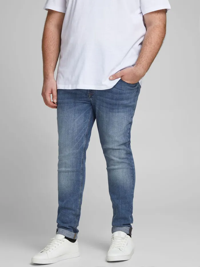 Jeans JACK and JONES Mens LIAM ORIGINAL AM 714 PLUS SIZE SKINNY FIT JEANS Blue Blue Denim