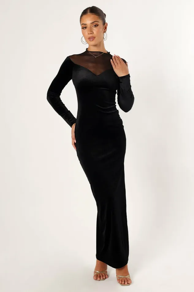 Jessica Long Sleeve Maxi Dress Black Women Fall Dresses Petal and Pup