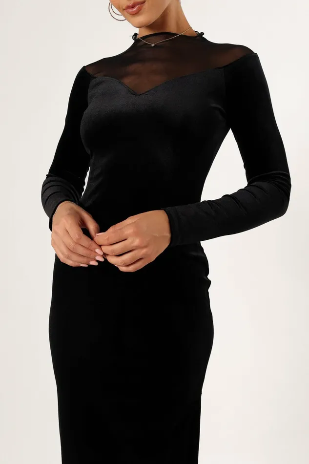 Jessica Long Sleeve Maxi Dress Black Women Fall Dresses Petal and Pup