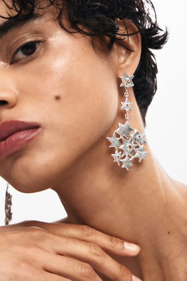 Jewelry Women Desigual Long Star Formation Earrings Zalio Black