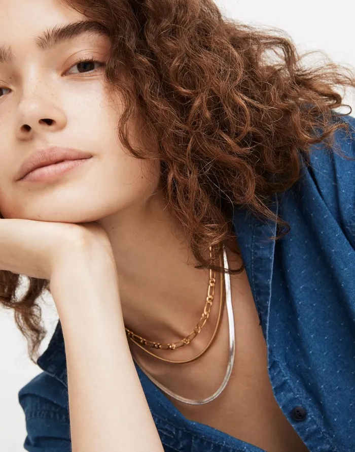 Jewelry Women Madewell Herringbone Chain Necklace Vintage Gold