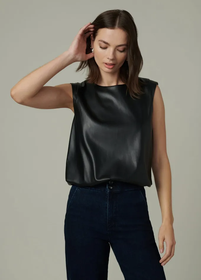 Joe8217s Jeans Tops Women THE MAEVE VEGAN LEATHER TEE Black