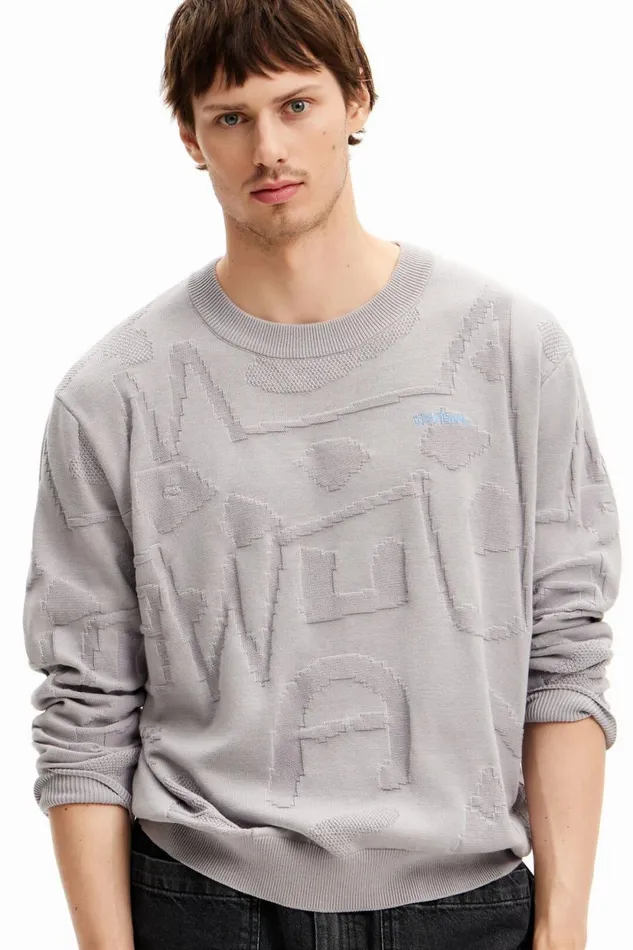 Jumpers And Sweatshirts Men Desigual Textured Knit Sweater Black