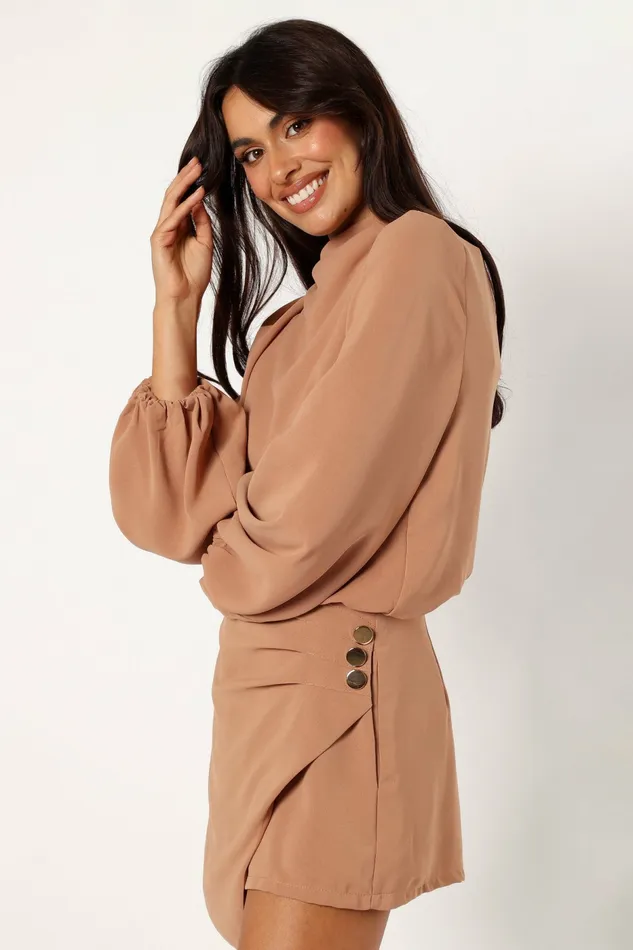 Jumpsuits and Rompers Petal and Pup Women Galen Long Sleeve Romper Mocha